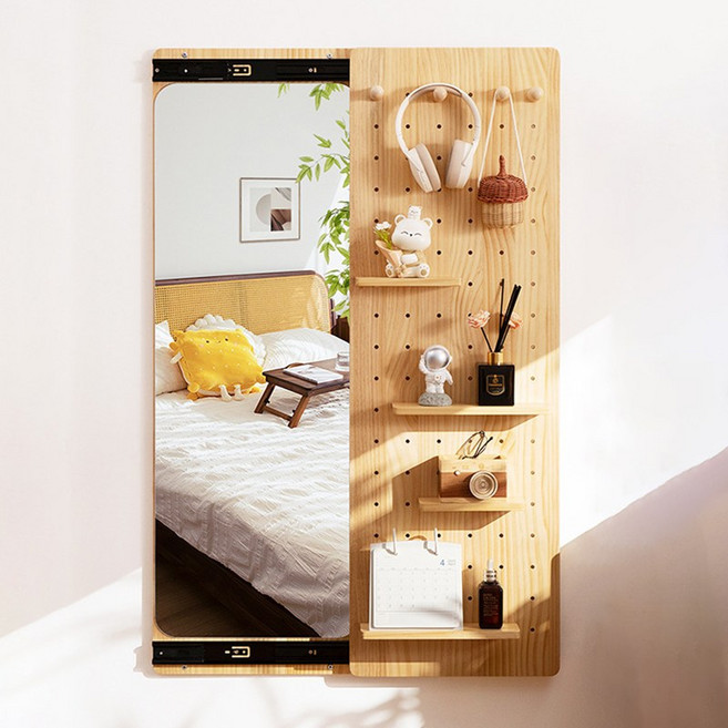 Lovfir 다용도 타공판 은밀한 전신 거울 작은 평수 벽걸이동판 현관 옷걸이 선반, 원색 120