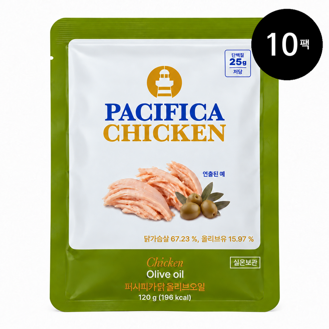 퍼시피카닭 실온보관 닭가슴살 엑스트라버진올리브오일, 10개, 120g