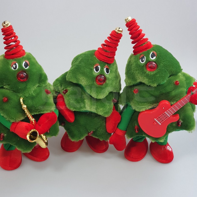 댄싱 크리스마스 트리 춤추는 성탄절 트리 멜로디 LED 불빛 봉제 인형 파티 소품, 1개