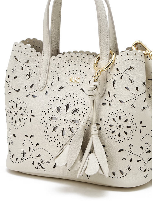 닥스 여성 아이보리 천연 소가죽 플라워 펀칭 참장식 크로스백 겸 토트백 스몰