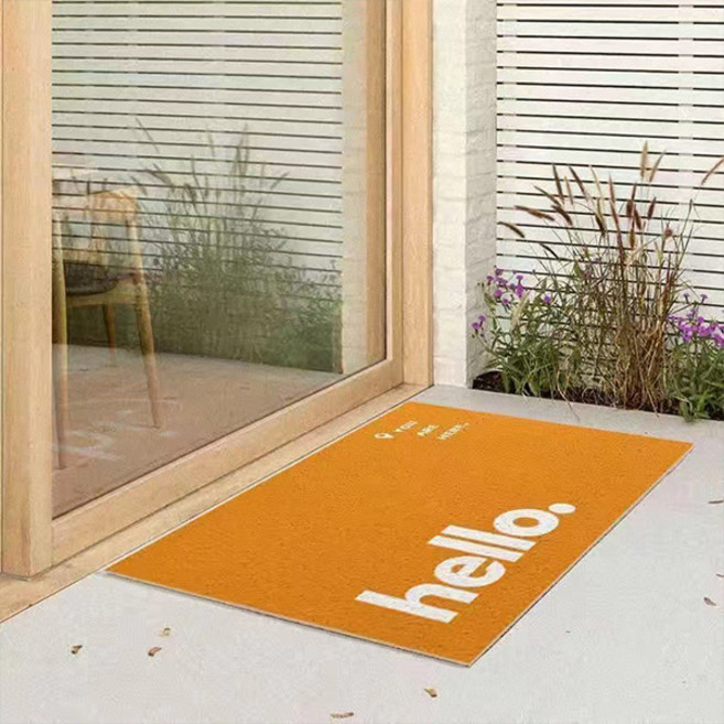 포유 현관 출입 대형 HELLO 스마일 코일 발매트, 오렌지, 1개