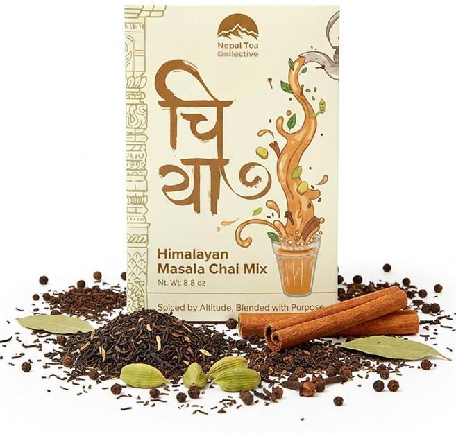 Nepal Tea Himalayan Masala 차이 티 믹스 | CTC 및 잎차 홍차 유기농 향신료 블렌드 - 시나몬 생강 카다몬 정향 흑후추 무가당 무설탕 믹스 2, 베이지