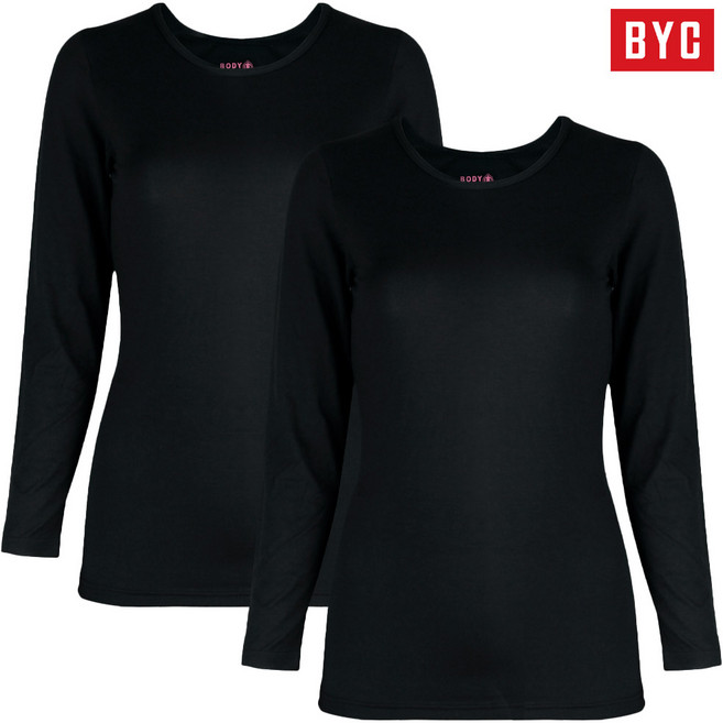 BYC 보디히트 발열내의 여자 긴팔티셔츠 내복상의 2매세트