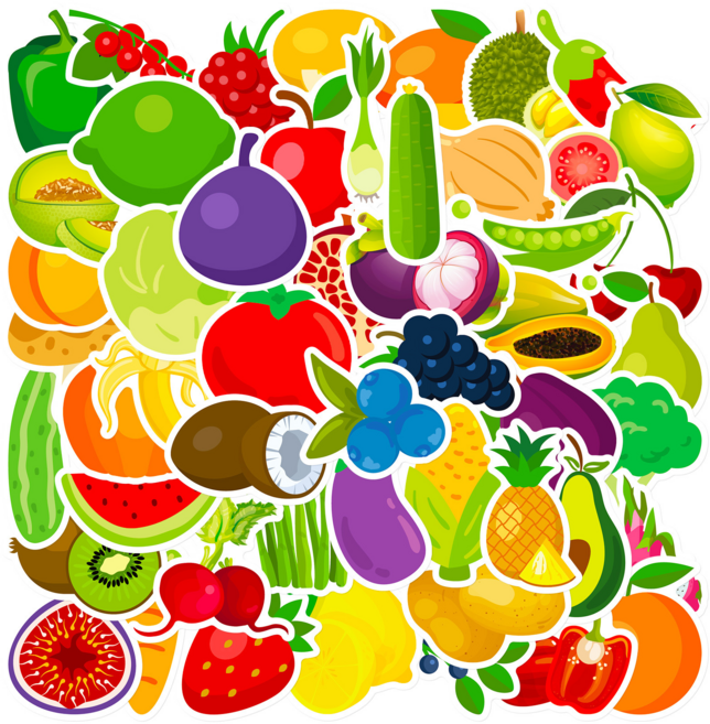 음식 스티커 세트 모음, 과일 채소 카툰B, 1세트, 과일 채소 카툰B 50장