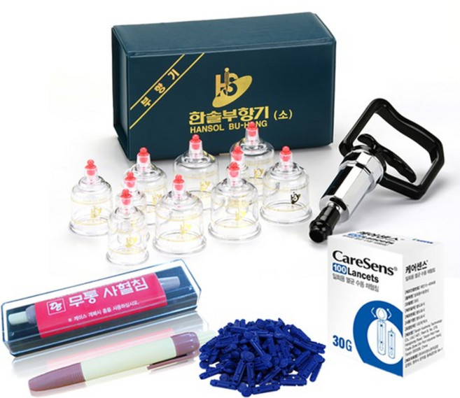 가정용 부항기 10P 소형+사혈기+채혈침100개세트 부황 한의원 의료기기 어혈, 없음, 1개