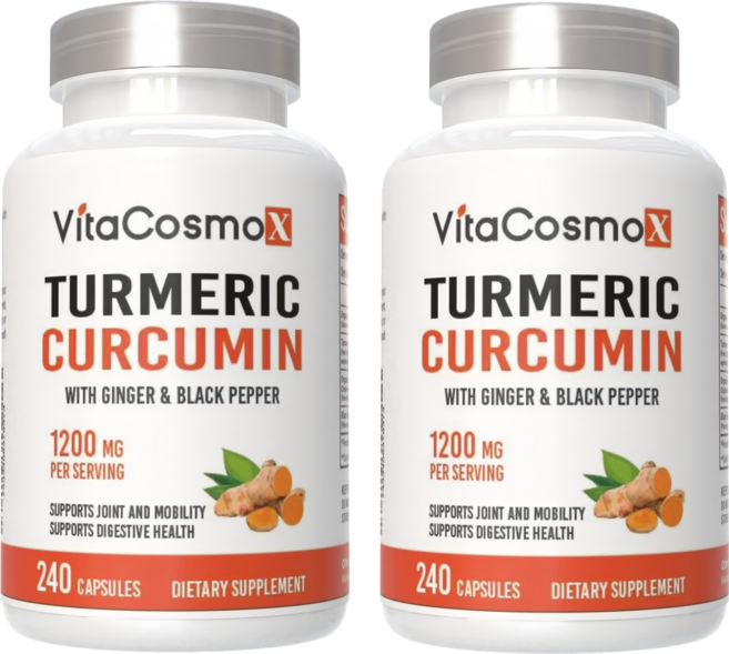 VitaCosmoX 비타코스모엑스 유기농 강황 터메릭 커큐민1200mg Turmeric Curcumin 야채캡슐 미국제조사 배송, 2개, 240정