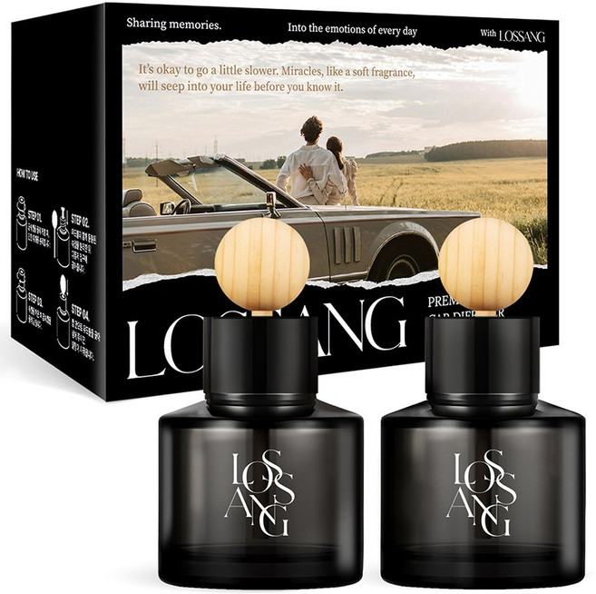 로쌩 퍼퓸 대용량 차량용 방향제 디퓨저 2p + 우드볼스틱 2p 세트, 1세트, 블랙체리