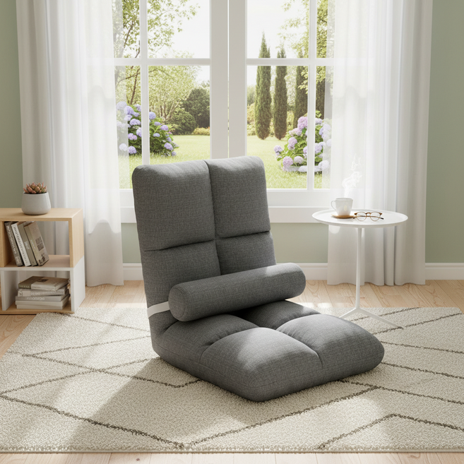 아부리숑 폭신한 릴렉스 5단 각도 조절 접이식 좌식 의자 그레이 1개