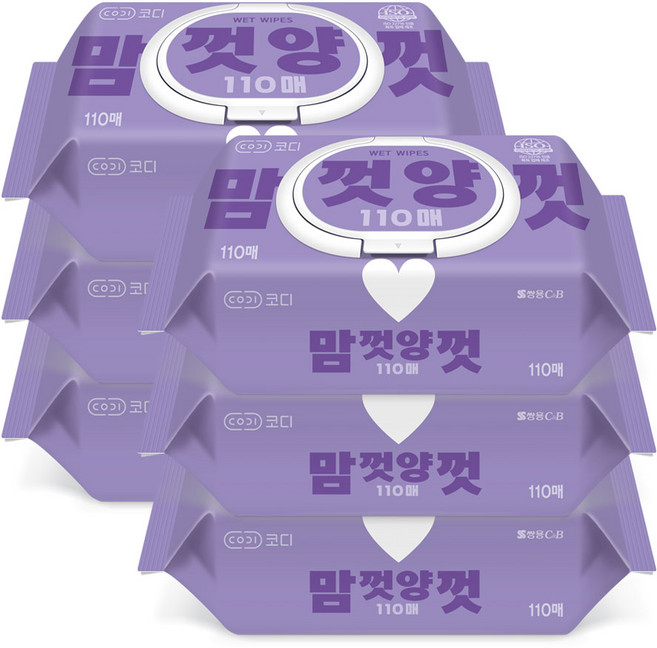 코디 맘껏양껏 물티슈 캡형 110매 6개, 45g