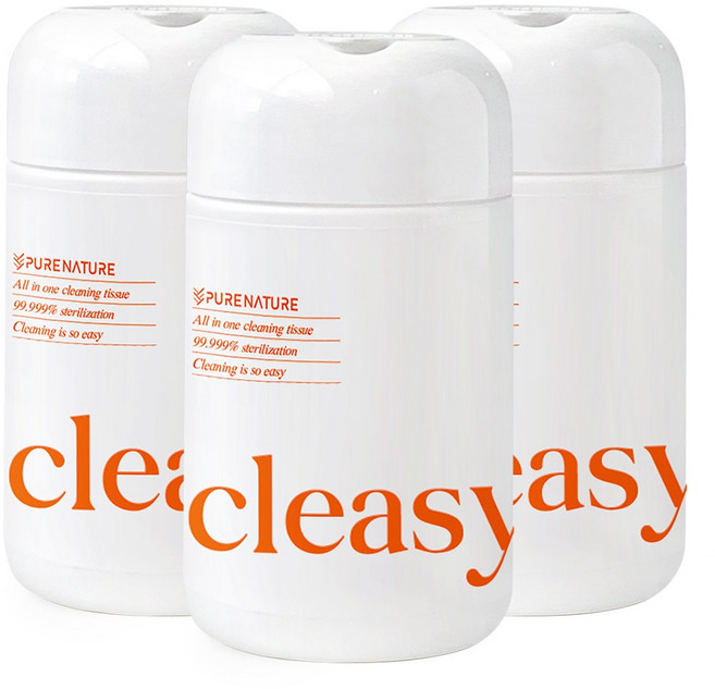 퓨어네이처 세정살균 청소용물티슈 파워 소독티슈, 3개