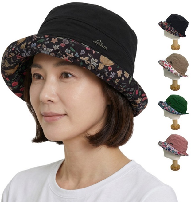 국산 중년 여성 여름모자 벙거지 둥근챙 플라워