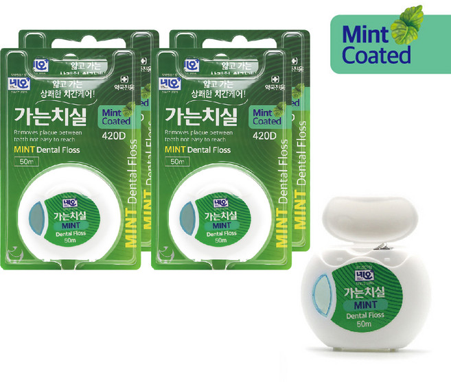 네오 치실 휴대용 치아 치석 제거기 가는치실 민트향, 4개, 50m, 1개입