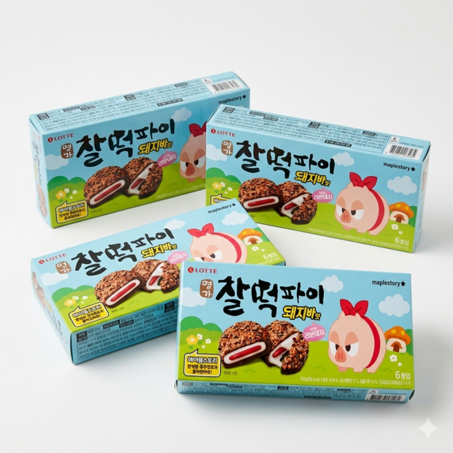 메이플스토리 X 롯데웰푸드 명가 찰떡파이 돼지바맛 (아이템 쿠폰 이벤트), 150g, 4개