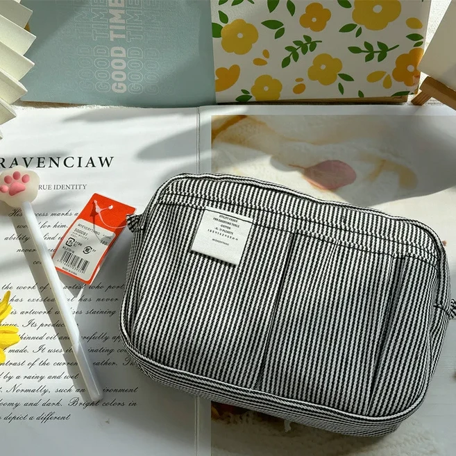 대용량 캔버스 보관 가방 고등학생을 위한 심플한 디자인 남학생과 다층 연필 케이스 및, 05 Stripe-S