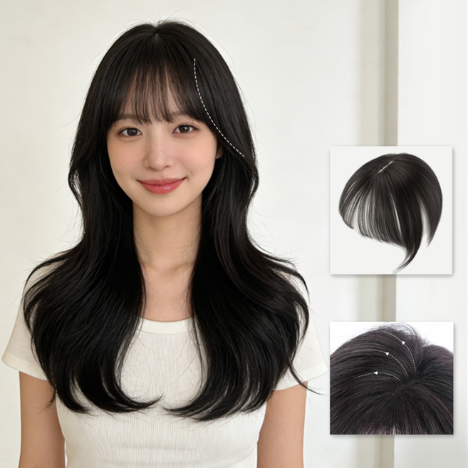 Norah 여성 시스루뱅 앞머리 가발피스 내츄럴 볼륨 부분가발, 1개, 블랙