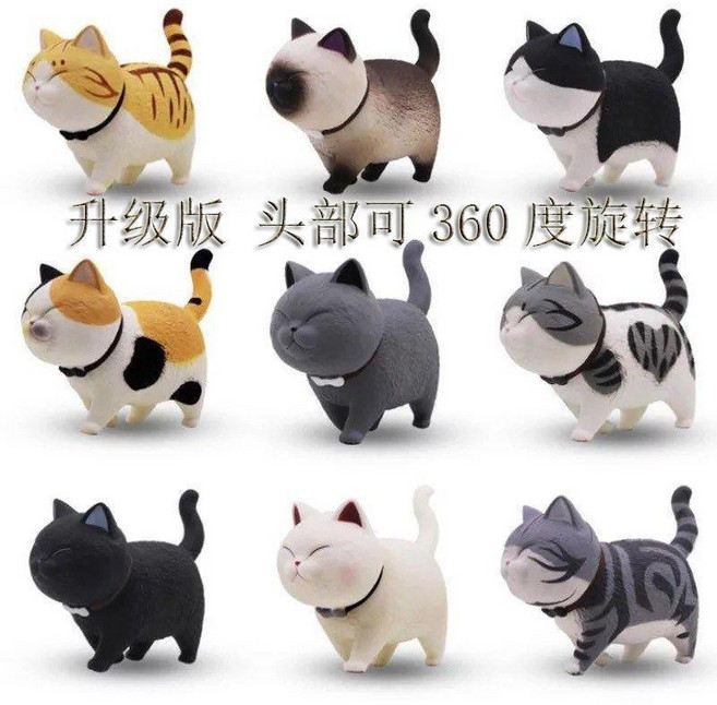 貓咪擺件 小貓公仔 桌面裝飾 卡通貓玩偶 鈴鐺貓 房間裝飾品, 貓咪3只不重複 送膠貼 頭部可旋轉, 貓咪3只不重複