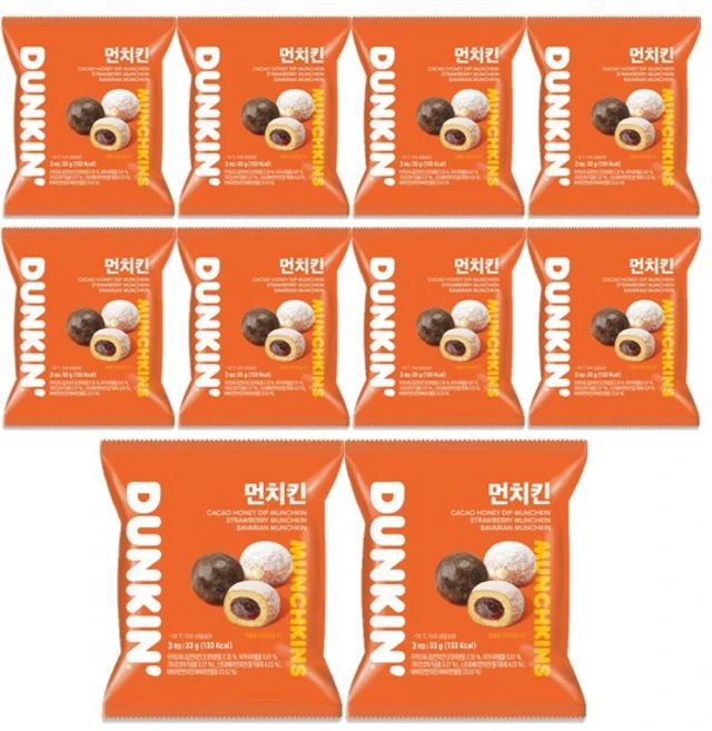 던킨도너츠 먼치킨 미니도넛 세트 33g (딸기 바바리안 카카오허니 3개입) X 10개 / 냉동 - 쿠팡
