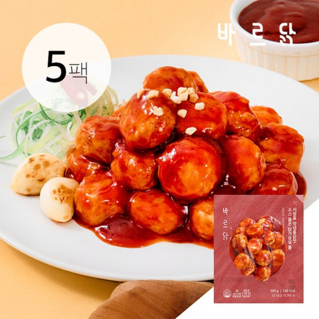 [바르닭] 소스품은 닭가슴살 볼 시장표 양념통닭 5팩, 100g