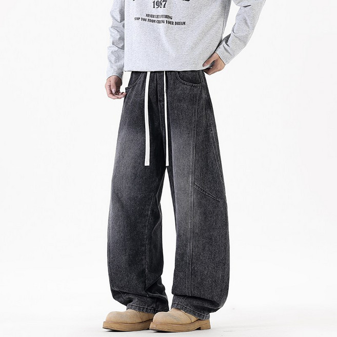 BDICOOL 남자 밴딩 와이드 데님 커브드 팬츠 롱 데님 일자 팬츠 청바지 7459