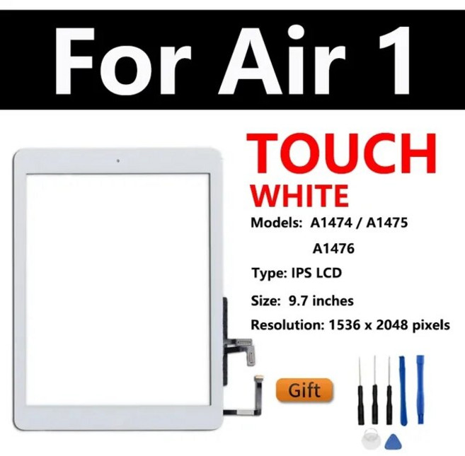 태블릿 PC 탭 패드 수리 부품 LCD 디스플레이 화면 애플 호환 아이패드 에어용 OEM 터치 스크린 디지타이저 유리 어셈블리 교체 1 2 3 4 A2324 A1474 A1566, [01] air 1 white touch