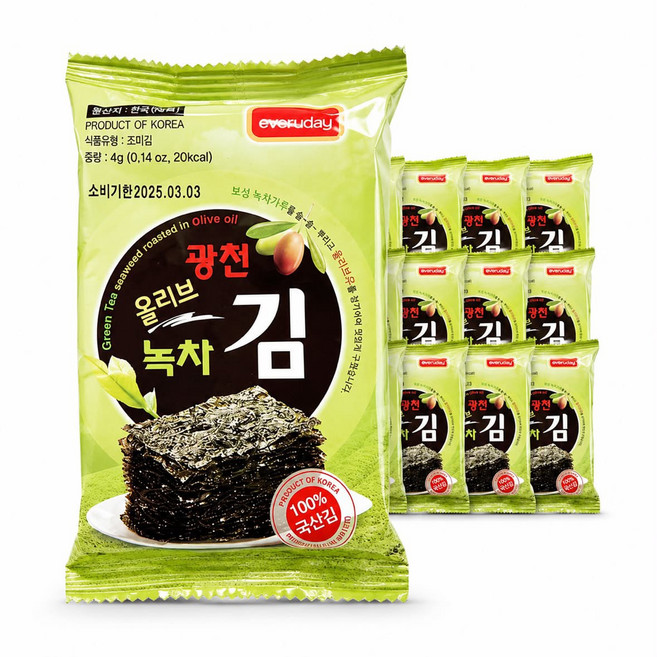 매일푸드 광천 녹차 올리브 도시락김, 384개, 4g