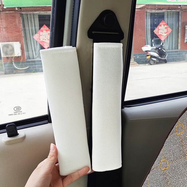 미즈코스 자동차 패브릭 안전 벨트 커버 차량 벨트 쿠션 가드, 화이트, 2개