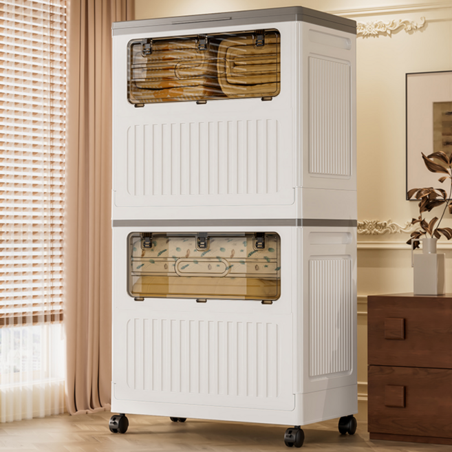 리빙투 대용량 접이식 리빙박스 정리함 멀티수납 이동식, 1개, 화이트