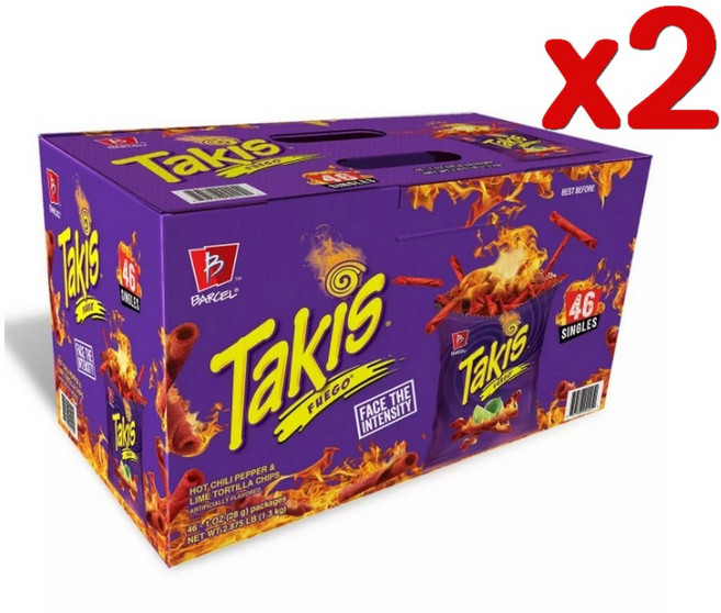 Takis 푸에고 핫칠리 페퍼 라임 스낵 28gx46봉 x2박스, 1.3kg