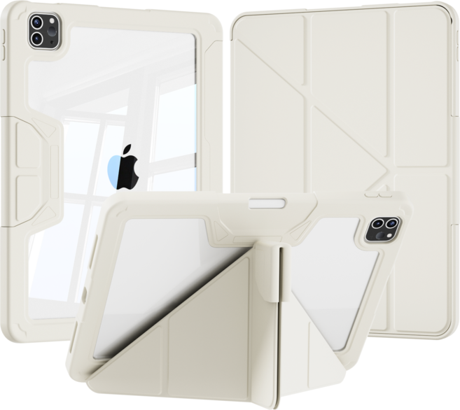 AOUB 아이패드 케이스 3+Y 접이식 브라켓 에어13/4/5/6/10.9/11인치 프로 투명 안티 벤딩 펜 슬롯 포함 아이패드7/8/9/10/11세대 태블릿 컴퓨터 보호 케이스, 스노우 마운틴 화이트, 1개
