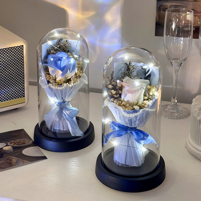 루카스 LED유리돔 기념일선물 장미꽃다발 무드등, 블루