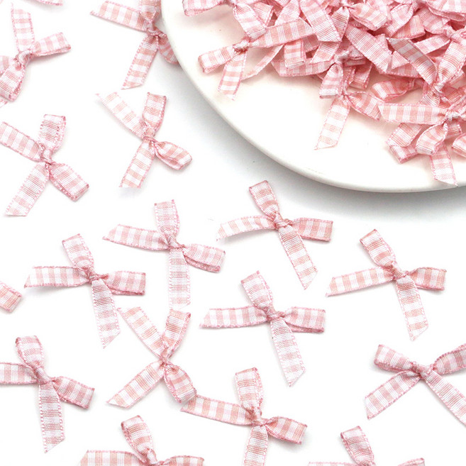 3.5cm 체크무늬 리본 컬러 미니 리본 리본 선물 상자 웨딩박스 포장 장식 수제 머리장식, 100개, pink