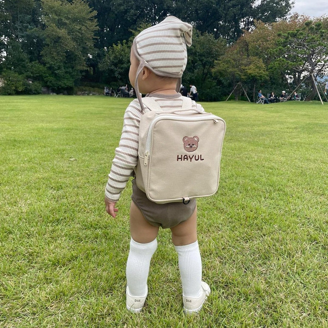 봉봉몬스터 봉곰이 이니셜 자수 돌아기 미아방지가방, 봉곰이(곰돌이)+이름자수, 싱글벙글체, 브라운, 1개