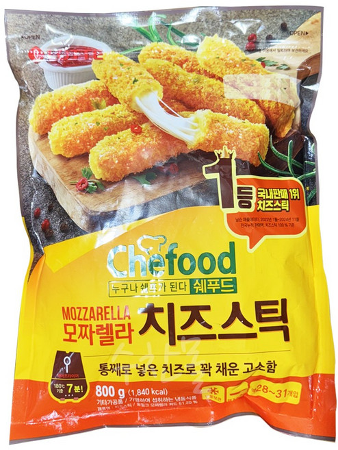 롯데 라퀴진 쉐푸드 모짜렐라 치즈스틱 800G, 1개