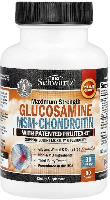 BioSchwartz 글루코사민 엠에스엠 플러스 콘드로이틴 Glucosamine MSM + Chondroitin with Fruitex-B 90정, 1개 - 쿠팡