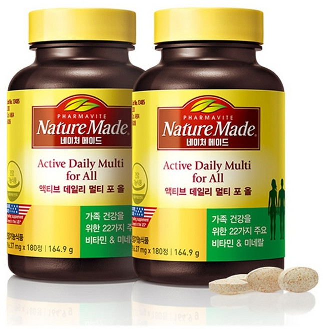 네이처메이드 액티브 데일리 멀티 포 올 (가족종합비타민), 180정, 2개