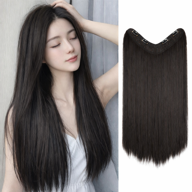 아이루리 분위기 변신 똑딱이 긴머리 헤어피스 부분가발 여성 단발 탈출 생머리 내추럴, 1개, 웜블랙