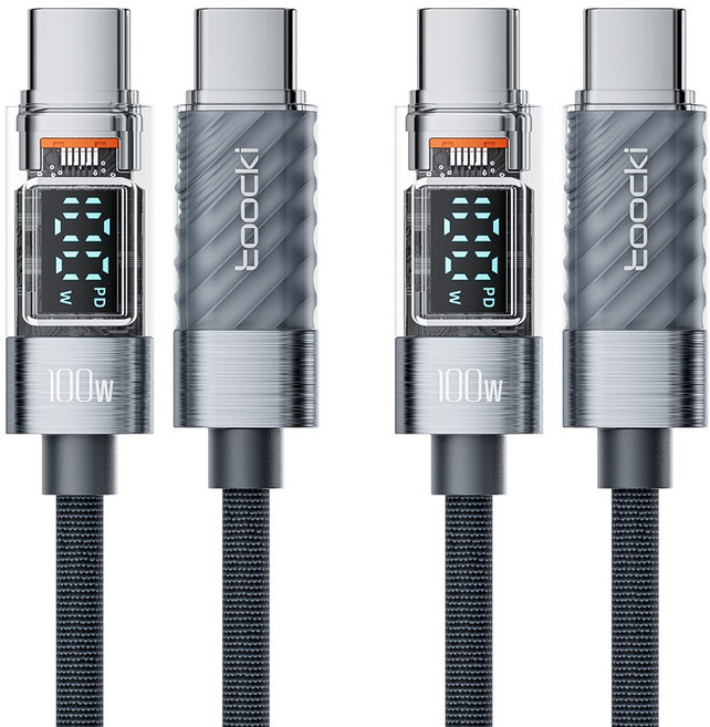 TOOCKI 디스플레이 PD 100W c to c 타입 초고속충전 케이블, 2m, 스페이스 그레이, 2개