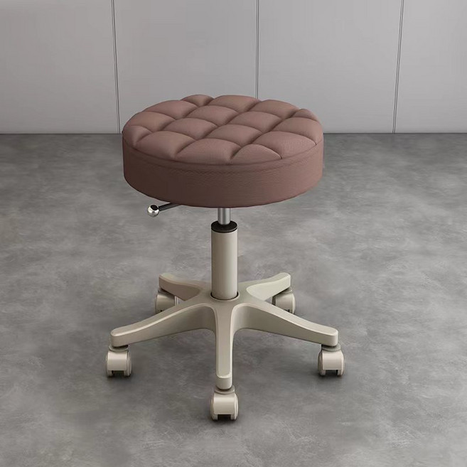 거와스 높이조절 원형 회전 스툴 바퀴의자, 1개, 브라운