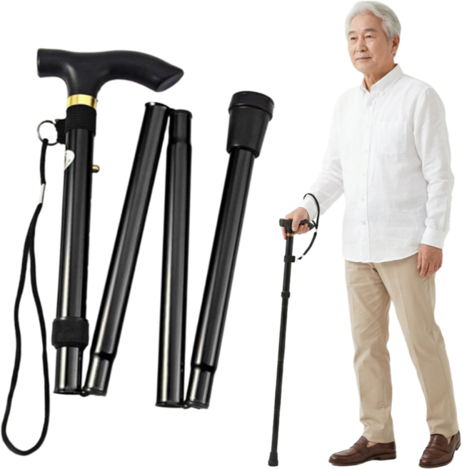 리즈앤모어 접이식 지팡이 경량 실버스틱, 블랙, 1개