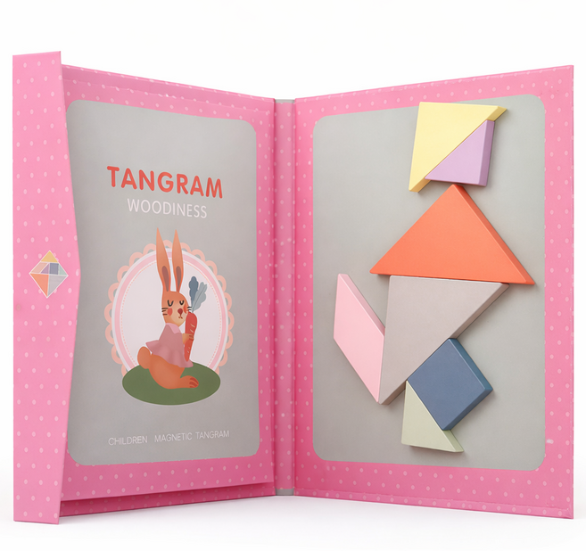 원목 칠교 놀이 탱그램 자석 칠교 교구 교재 퍼즐 모양만들기 종류다양, 1개, 1인용, 옵션2번분홍