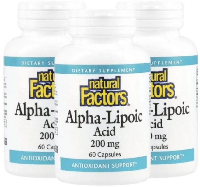 네추럴팩터스 알파리포산 200mg 캡슐 60정, 3팩 - 쿠팡