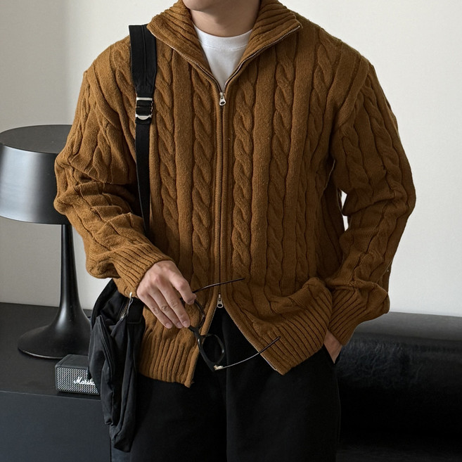 윗 꽈배기 니트 집업