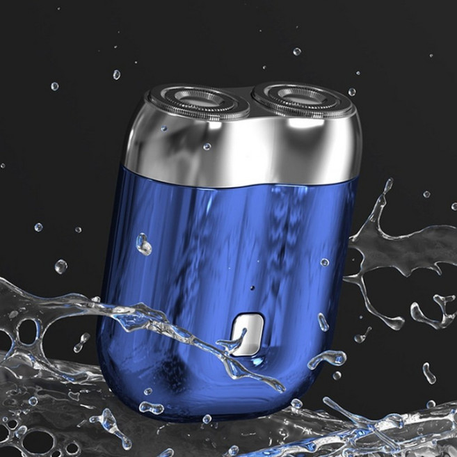 생활활력소 휴대용 전기면도기 미니 더블헤드 전기 면도기 스마트 방수 건습양용, 블루 1개입