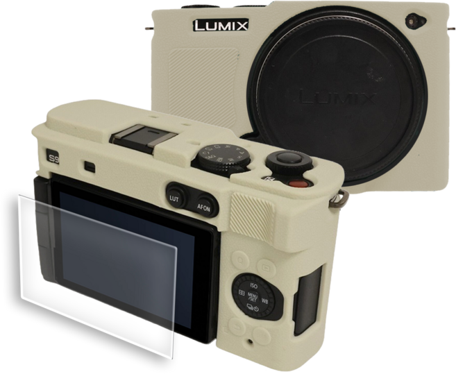 파나소닉 LUMIX DC-S9 풀커버 하우징 범퍼 케이스 + 액정 방탄유리 필름, 파나소닉 루믹스 DC-S9, 베이지