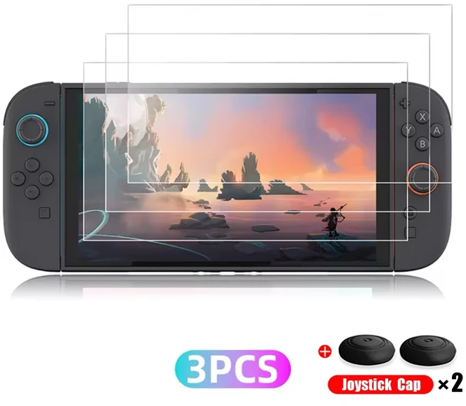 스위치 Nintendo 2 용 화면 보호기 유리 조이스틱 캡이있는 액세서리, 01 3PCS