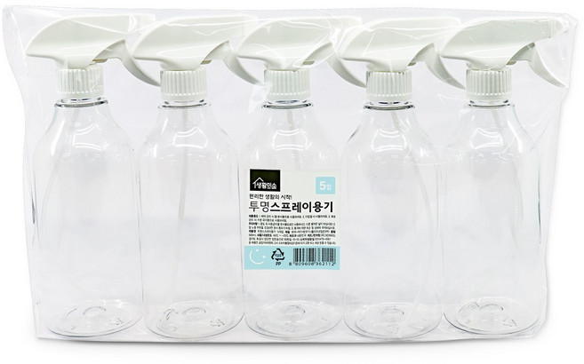 생활미소 스프레이용기 500ml, 투명, 5개