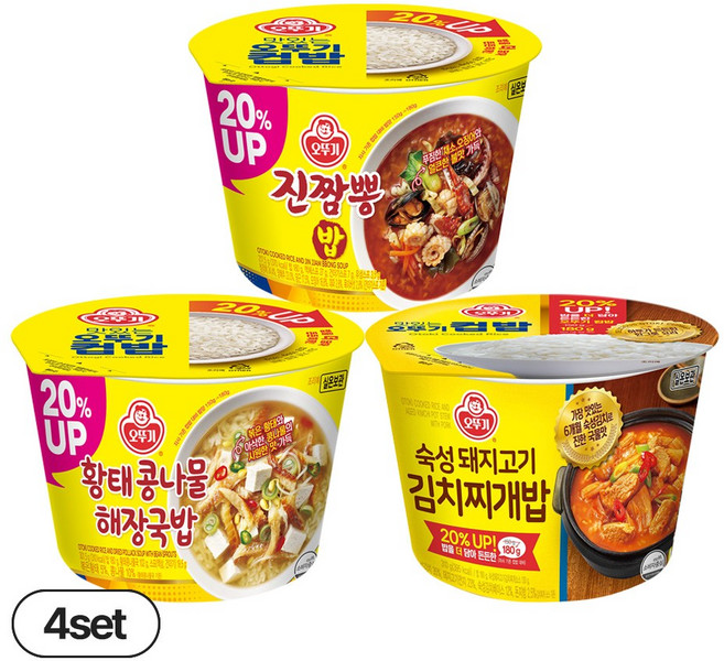 오뚜기 컵밥 3종 4개씩(진짬뽕밥+숙성돼지고기김치찌개밥+황태콩나물해장국밥), 3.3kg, 1세트