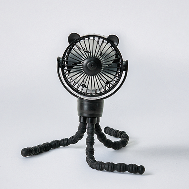 휴대용 문어발 각도조절 무소음 3단 무선 분리형 유모차 선풍기, 1개, 블랙