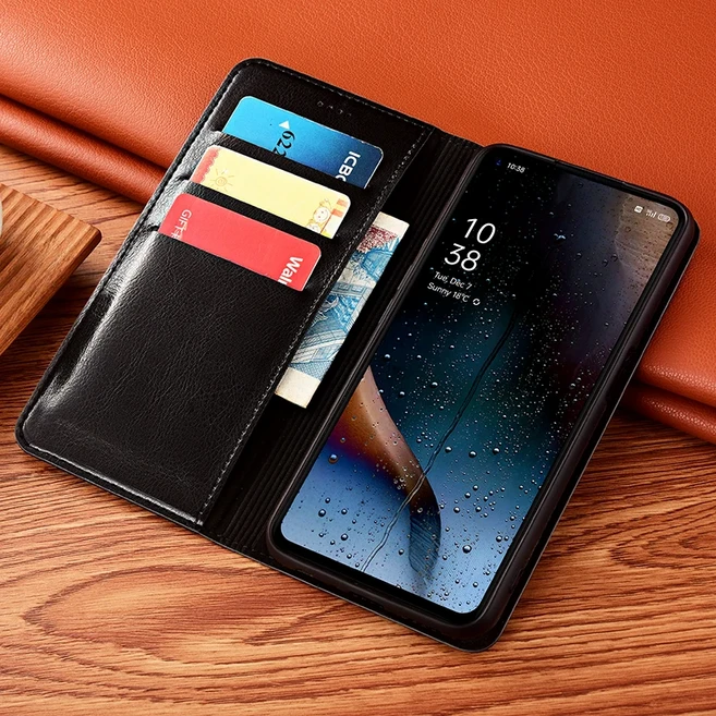 쿠쿠스토어 샤오미 포코 F1 프로 울트라 크레이지 호스 패턴 천연 가죽 플립 폰 커버 케이스 논슬립, 10 Poco F7 Ultra, 03 Black