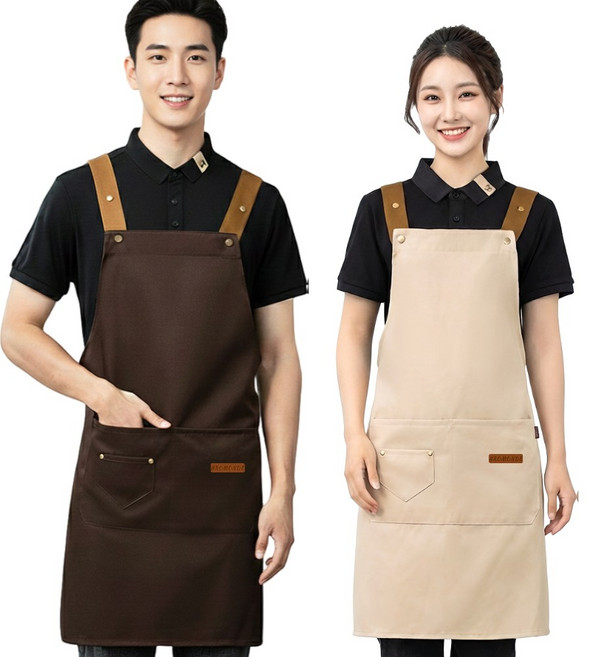 [아로몽드] 길이조절 예쁜 앞치마 생활방수 1+1 다용도 카페 바리스타 주방 공방, 2개, 브라운+베이지